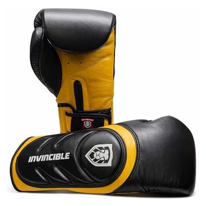 Invincible Fight Gear Professional Hook and Loop Leather Training Boxing Gloves v2.0 - Ideal for Boxing, Kickboxing, Muay Thai, MMA for Men Women and Kids (16oz)