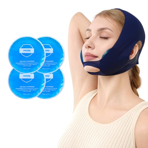 samply Wisdom Teeth Ice Pack Head Wrap with 4 Reusable Gel Cold Packs, Adjustable Face Ice Mask for Jaw & Cheek, Cold Compress, Navy Blue - color: Navy Blue