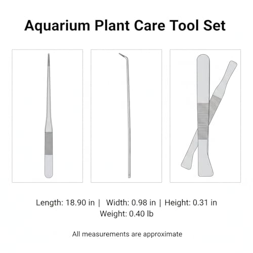 Aquarium Maintenance Tool Set - 430 Stainless Steel Long Reach Scissors, Tweezers & Sand Shovel for Fish Tanks - size: 18.9 x 0.98 x 0.31 in