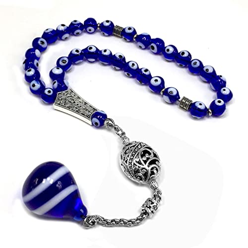 Design -Handmade Evil Eye Beaded Collection Worry Beads - Prayer Beads - Tesbih-Tasbih-Tasbeeh-Misbaha-Masbaha-Subha-Rosary (Handmade Evil Eye -8 mm 33 Beads- & Drop Tassel) - color: Male of Lord