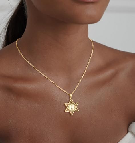 Gold Initial Necklaces for Women Dainty Pendant Letter Necklace 14K Gold Plated Jewish Star of David Religious Jewelry Personalized Gift Non Tarnish Waterproof 16.5-18.5 Inches - style: Initial M