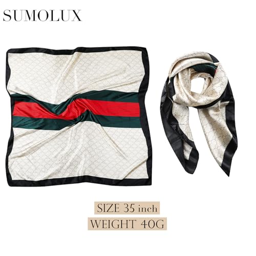 Sumolux Head Hair Scarf for Women 35" Like Satin Silk Scarf Hair Wrapping Night Bandana Large Square Scarves - color: B Beige Texture