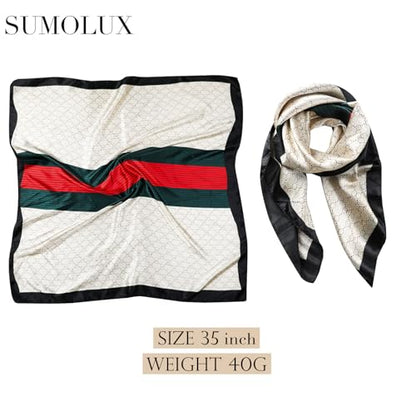 Sumolux Head Hair Scarf for Women 35" Like Satin Silk Scarf Hair Wrapping Night Bandana Large Square Scarves - color: B Beige Texture