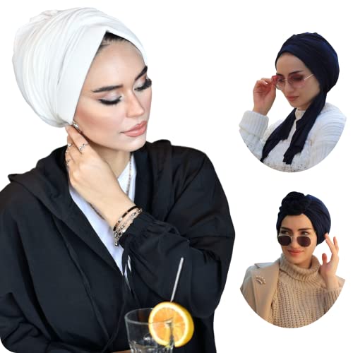 para life Dubai Turbans for Women, Breathable Instant Turban|Std Size Stretchable Cotton|Hijab Cap&Undercap - color: White