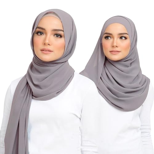 Premium Chiffon Hijab Head Scarf Shawl Wrap for Muslim Women Lightweight - color: Light Gray