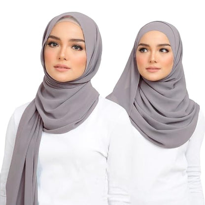 Premium Chiffon Hijab Head Scarf Shawl Wrap for Muslim Women Lightweight - color: Light Gray