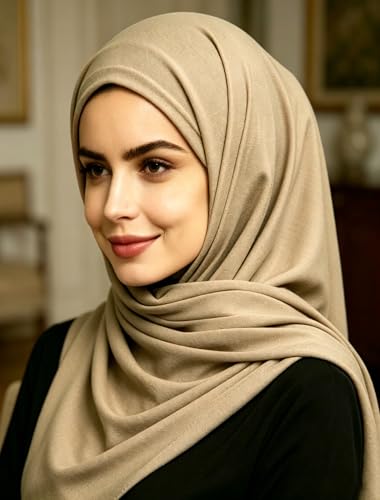 Lina & Lily Non-see-through Premium Jersey Maxi Hijab Head Scarf Wrap for Muslim Women - color: Khaki