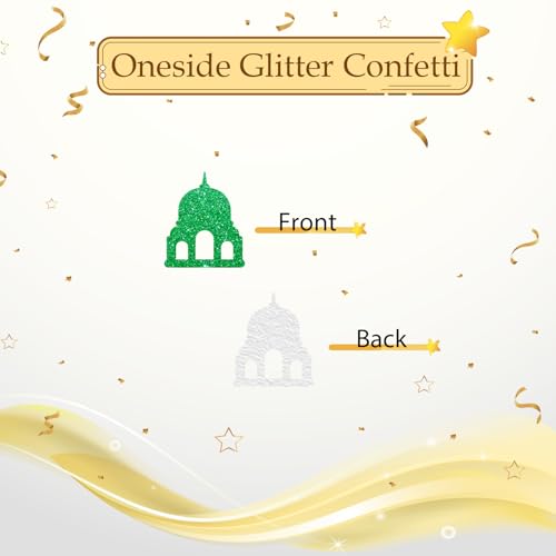 100pcs Eid Mubarak Confetti, Gold Glitter Ramadan Kareem Table Confetti for Muslim Islamic Party, Eid Paper Cut Outs, Holiday Festival Birthday Party Table Decoration - style: Mubarak-2