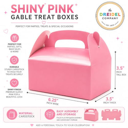 The Dreidel Company Gable Treat Boxes, Party Favors, 6.25" x 3.5" x 3.5" Inch Box, 25-Pack (Shiny Pink) - color: Shiny Pink