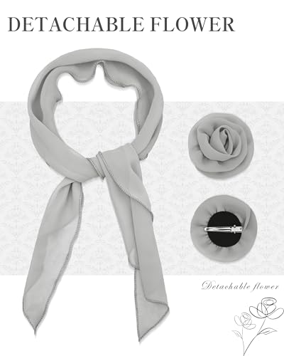 Chiffon Scarf for Women, Removable Flower Neck Scarf Light Soft Fashion Rose Scarves Versatile Headband or Hair Band - color: Light Gray