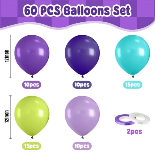 Paready Purple Green Balloons, 60 Pcs Party Balloons for Monster Birthday - color: Purple Green