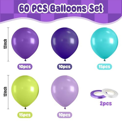 Paready Purple Green Balloons, 60 Pcs Party Balloons for Monster Birthday - color: Purple Green