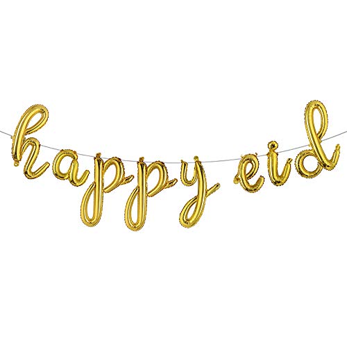 Islamic Muslim Party Decorations Ramadan Banner Happy Eid Mubarak Balloons Children and Families Party Supplies (L Happy EID Gold) - color: L Happy Eid Gold