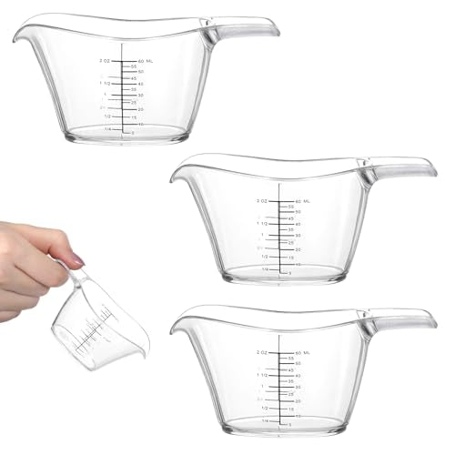3 Pack 2 oz/60ml Small Measuring Cup Plastic Measuring Cups for Liquids Clear Hair Dye Measurings Cup with tsp/Tbsp/oz/ml Markings for Kitchen Laundry DIY Beauty Mixing