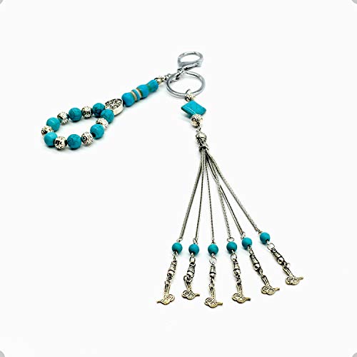 Keychain & Rosary Collection -Car Key Chain-Handbags Holder - color: (10 Mm-turquoise & Metal Beads)
