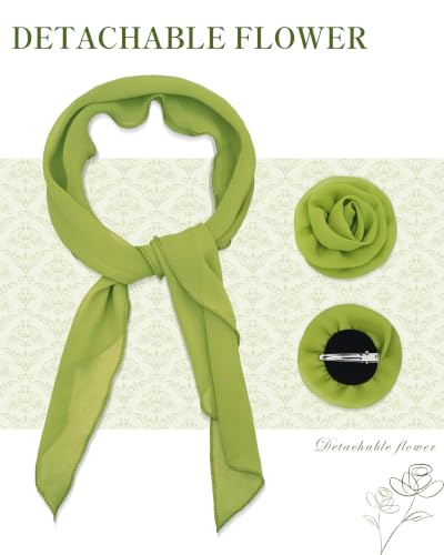 Chiffon Scarf for Women, Removable Flower Neck Scarf Light Soft Fashion Rose Scarves Versatile Headband or Hair Band - color: Dark Green