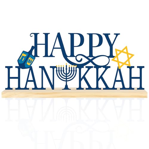 Metal Happy Hanukkah Sign Decorations for Home Party Shelf Mantel - style: Hanukkah