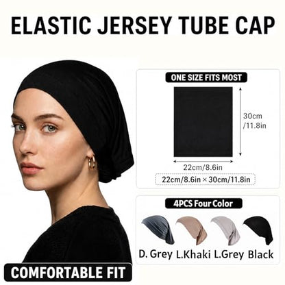 Yeieeo Women's Stretch Tube Hijab UnderCap Solid Color Hijab Headscarf For Women Lightweight Hats Breathable Liner 2pcs/4pcs - color: Wt+be+gy+pk