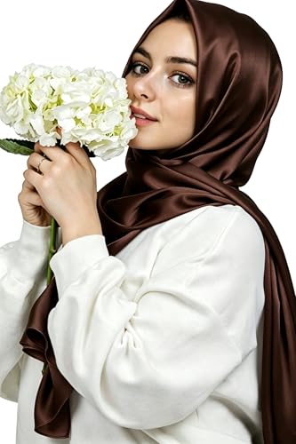 Lina & Lily Luxury Satin Hijab Head Scarf Shawl Wrap for Muslim Women Extra Long - color: Chocolate Brown