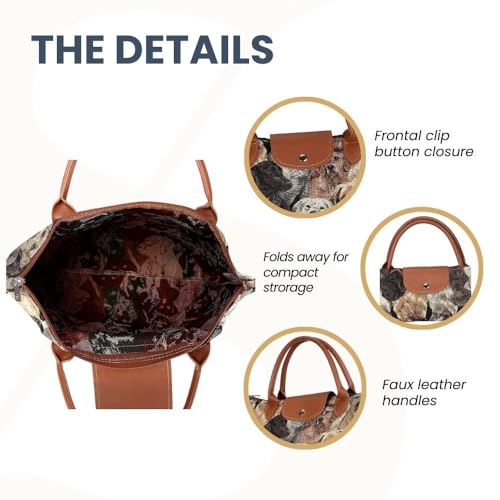 Signare Tapestry Foldable Tote Bag Reusable Shopping Bag Grocery Bag - color: Labrador Dog