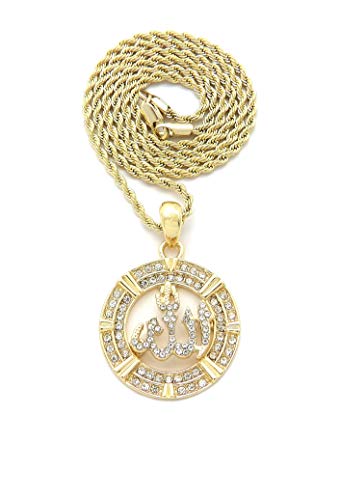 SJ Iced Arabic Allah Pendant 2mm Various Rope Chain Hip Hop Necklace XZ379RC - color: Gold 18"