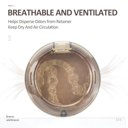 Retainer Case Slim Aligner Case with Vent Holes Removable Inner Tray Silicone for Easy Cleaning, Retainer Removal Tool and Brush (Clear Brown) - color: Clear Brown
