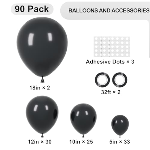 Voircoloria 90pcs Black Balloons Garland Arch Kit, 18 12 10 5 Inch - color: 04 Black, size: 5/10/12/18 inch - 90pcs