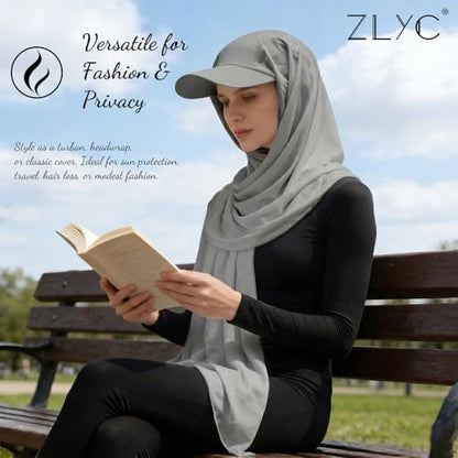 ZLYC Women Muslim Hijab Scarf with Visor Built-in Undercap Sun Protection Headwrap - color: Solid Light Gray