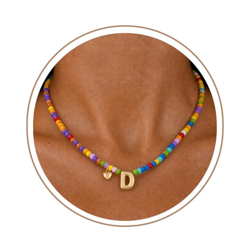 Colorful Initial Necklaces Fashion Stuff 18K Gold Plated Letter A-Z - color: D