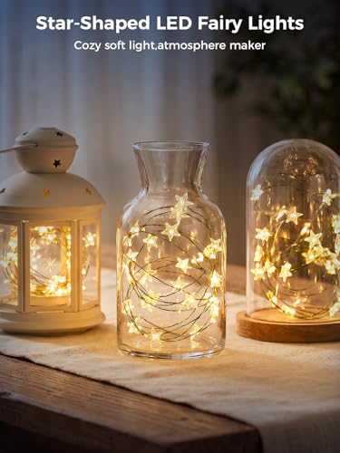 6 Packs 6.6ft 20LEDs Star Fairy Lights Battery Operated,Mini Star String Lights,Waterproof Twinkle Starry Light for DIY Gift Bottle Table Christmas Ramadan Wedding,Green Wire,Warm White - color: Green Wire, size: 120 Leds
