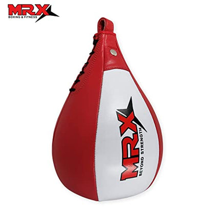 MRX Speed Punching Bags Genuine Leather MMA Training Speed Bag Muay Thai SpeedKills Punching, Dodge Striking Bag for Workout Pro Boxing Bag for Home Gym Kids, Men, Women - color: Red White