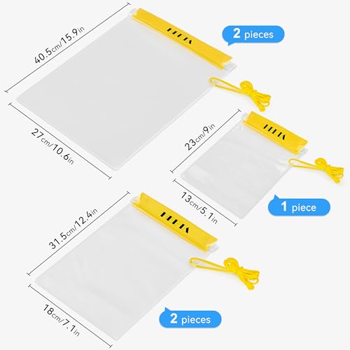 HEETA 5-Pack Clear Waterproof Dry Bag Pouch Document Holder for Phone Maps | Water Tight Case for Camera Document, Screen Touchable for Boating Kayaking Paddle Board Swimming Beach Waterpark Fishing - color: Yellow