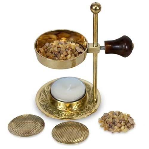 Holy Land Market Brass Incense Burner Kit for Bakhoor and Resin, Tea Light - color: Plain - Brass Burner