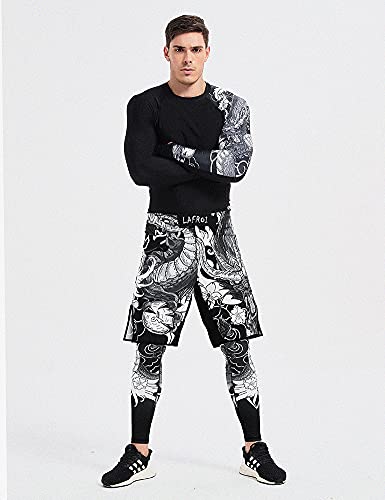 LAFROI Mens MMA Cross Training Boxing Shorts Trunks Fight Wear with Drawstring and Pocket-QJK01 - color: La Werewolf, size: Large