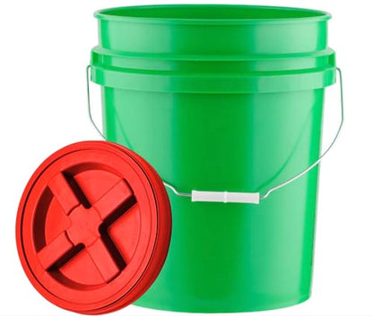 5 Gallon Food Grade Plastic Bucket with Air Tight Screw on Lid Made in USA Container (Green Bucket with Red Lid) - color: Green Bucket With Red Lid