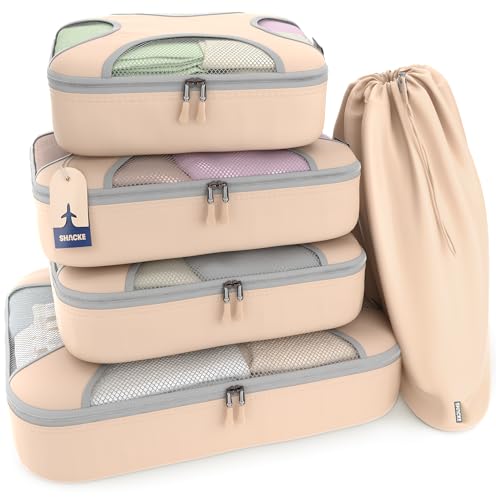 Shacke 5 Set Packing Cubes for Travel with Laundry Bag (Nude Beige) - color: 5 Set - Nude Beige, size: Set of 5