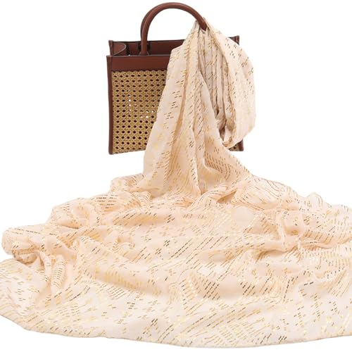 1920's Women's large-sized winter and autumn scarf - Retro Faux Assuit Foil print-embossed style long scarves - color: Beige Gold