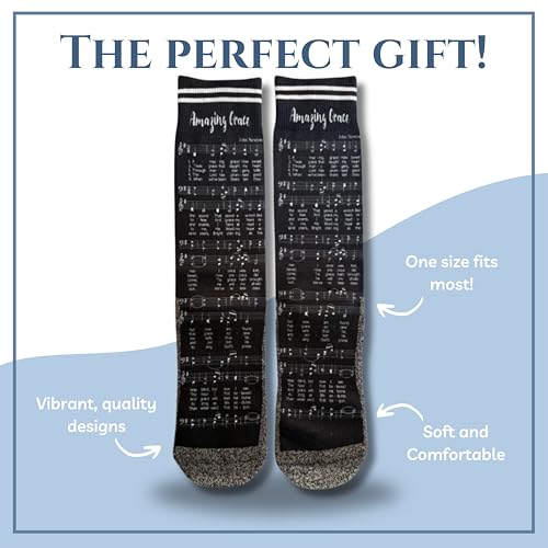Men's – Christian Crew Socks for Men with Scripture | Moisture-Wicking | Easter Gift Idea - color: Amazing Grace Hymn