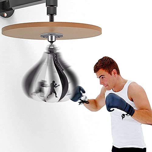 Benelabel Boxing Speed Bag with 360° Swivel Mount Premium Leather Boxing Speed Bag with Hanger and Inflator - Easy to Install and Use - Improve Your Speed and Reflexes - color: White and Black Speed Bag with Swivel