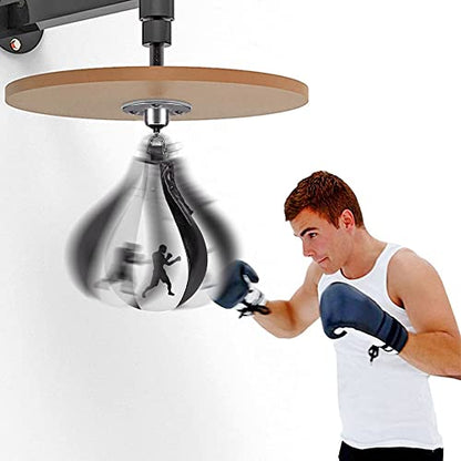Benelabel Boxing Speed Bag with 360° Swivel Mount Premium Leather Boxing Speed Bag with Hanger and Inflator - Easy to Install and Use - Improve Your Speed and Reflexes - color: White and Black Speed Bag with Swivel