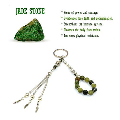 Keychain & Rosary Collection -Car Key Chain-Handbags Holder - color: (8 Mm - Green Taiwan Jade Stone)