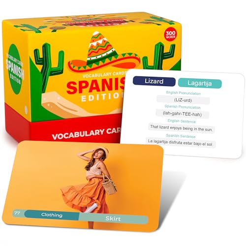 Spanish Vocabulary Flash Cards – 300 Words & Sentences for Beginners