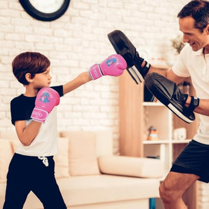 Kids Boxing Gloves, Youth Boxing Training Gloves for Kids 3-9 Year Boys and Girls, 4&6OZ Fighting Gloves, Punching Bag Kickboxing Thai Mitts MMA Training Sparring Gloves - color: Pink, size: 4OZ