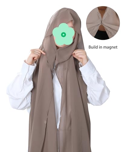 Magnetic Chiffon Hijab Scarf for Women, Quick Snap Closure Headscarf, Breathable Muslim Headwrap with Under Cap - color: Desert Khaki