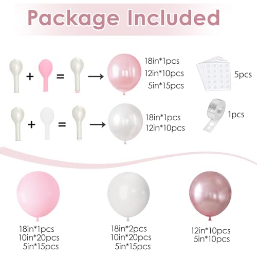 Blocesa Pearl Pink White Balloons Arch Kit Double Stuffed, Party Decor. - color: Pearl Pink White