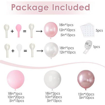 Blocesa Pearl Pink White Balloons Arch Kit Double Stuffed, Party Decor. - color: Pearl Pink White
