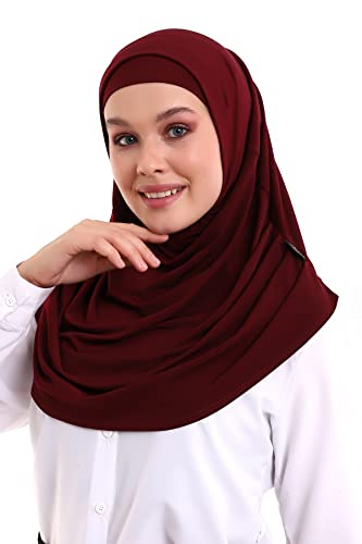 ihvan online, Hijab Scarves for Women, Ready to Wear, Lightweight and Comfortable Headscarf, Instant Turban, Jersey, Presewn - color: Burgundy