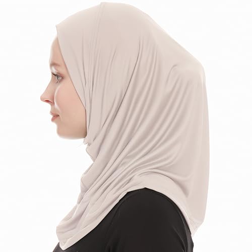 Plain Ready To Wear Amira Hijab for Women - Muslim Instant Amira Jersey Scarf – Soft Muslim One Piece Instant Hijab Headscarf - color: Light Grey