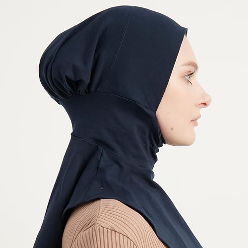 Modefa Women's Premium Cotton Ninja Bonnet - Complete Coverage - One Size Fits Most - For Muslim Women Ninja Undercap Hijab - color: Navy Blue