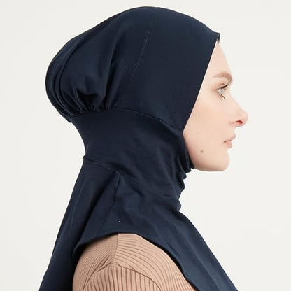 Modefa Women's Premium Cotton Ninja Bonnet - Complete Coverage - One Size Fits Most - For Muslim Women Ninja Undercap Hijab - color: Navy Blue